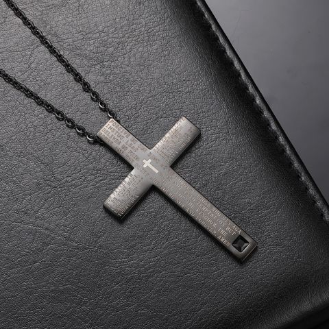 Casual Retro Cross Stainless Steel Men's Pendant Necklace