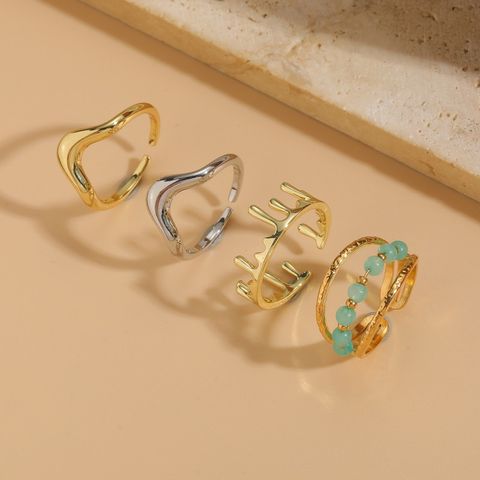 304 Stainless Steel Copper Casual Vintage Style Simple Style Plating Inlay Solid Color Jade Open Rings