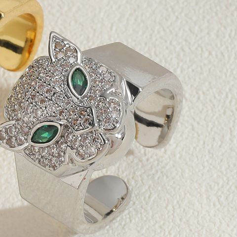 Retro Animal Copper Plating Inlay Zircon 14k Gold Plated White Gold Plated Open Rings