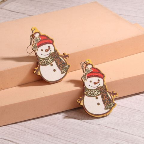 1 Pair Cute Sweet Artistic Santa Claus Tree Snowman Stainless Steel Wood Drop Earrings