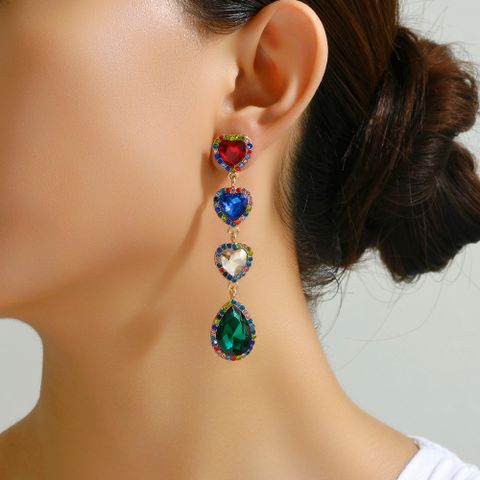 Wholesale Jewelry Romantic Sweet Heart Shape Zinc Alloy Glass Plating Inlay Drop Earrings