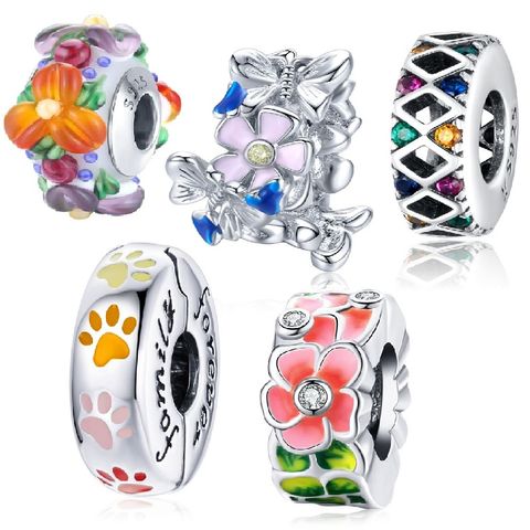 Casual Flag Paw Print Flower Sterling Silver Inlay Glass Zircon Jewelry Accessories