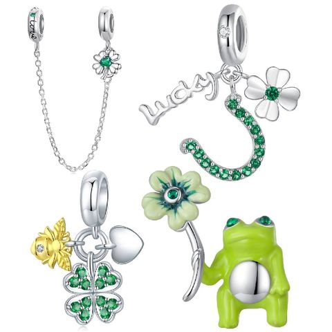 Casual Four Leaf Clover Heart Shape Frog Sterling Silver Inlay Malachite Glass Zircon Jewelry Accessories