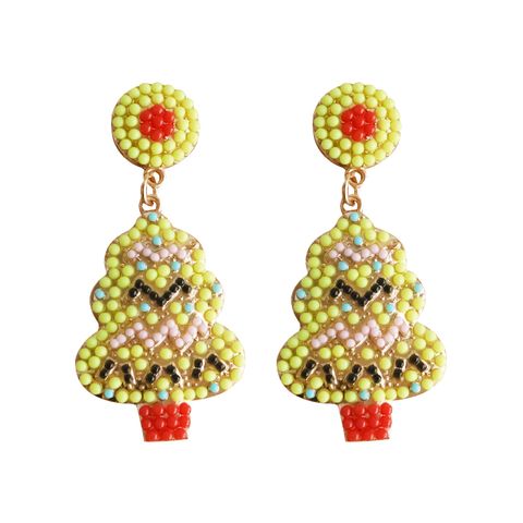 Wholesale Jewelry Vintage Style Exaggerated Christmas Tree Alloy Plastic Metal Artificial Gemstones Gold Plated Plating Inlay Drop Earrings