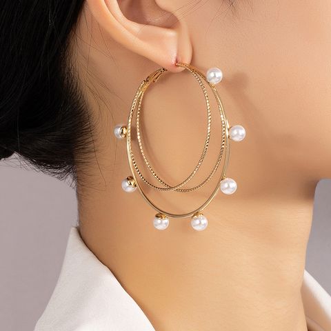 1 Pair Lady Geometric Layered Plating Inlay Alloy Artificial Pearls 14k Gold Plated Earrings