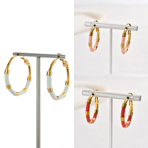 1 Pair IG Style Vacation Commute Solid Color Plating 201 Stainless Steel 18K Gold Plated Hoop Earrings