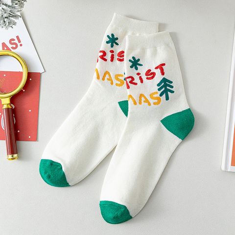 Women's Cute Santa Claus Christmas Socks Cotton Crew Socks A Pair
