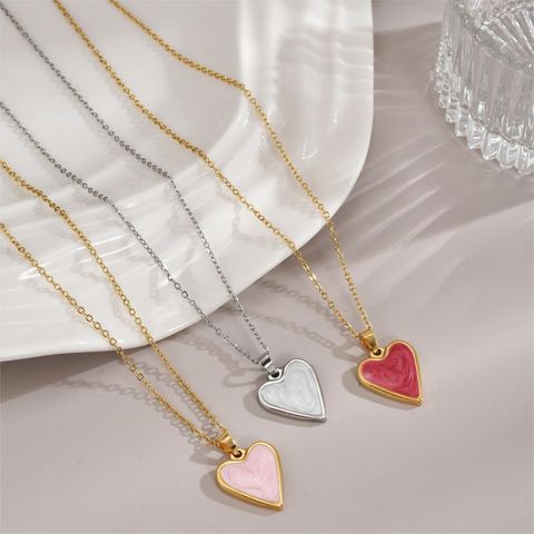 Stainless Steel 18K Gold Plated Luxurious Enamel Plating Heart Shape Pendant Necklace