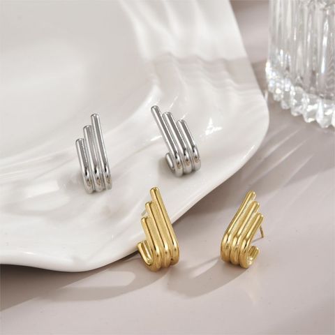 1 Pair Simple Style Lines Plating Stainless Steel 18K Gold Plated Ear Studs