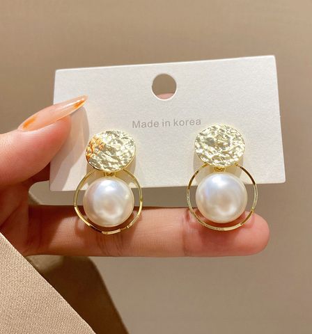 1 Pair Retro Commute Solid Color Inlay Alloy Artificial Pearls Drop Earrings