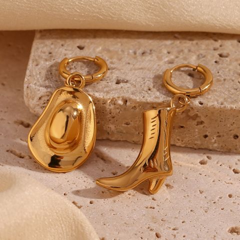 1 Pair Vintage Style Simple Style Hat Boots Asymmetrical Plating Stainless Steel 18k Gold Plated Drop Earrings