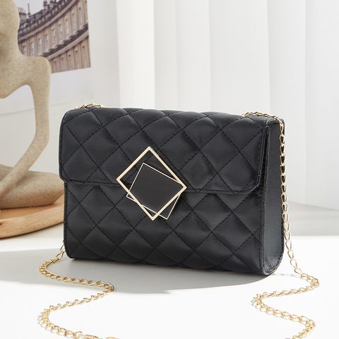 Women's Small Pu Leather Solid Color Elegant Square Magnetic Buckle Crossbody Bag Camera Bag Chain Bag