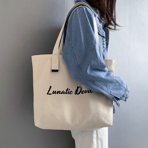 Women's Basic Letter Canvas Shopping Bags