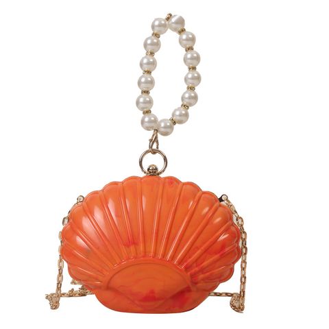 Women's Small Pu Leather Solid Color Streetwear Pearls Shell Lock Clasp Handbag Crossbody Bag