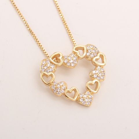 Vintage Style Simple Style Heart Shape Copper Plating Inlay Zircon Gold Plated Pendant Necklace