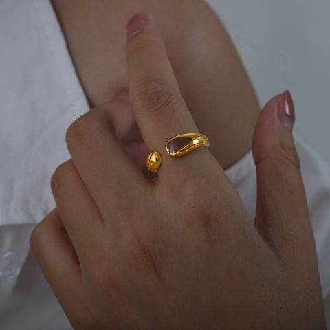 Simple Style Solid Color Titanium Steel Enamel Plating 18k Gold Plated Open Rings