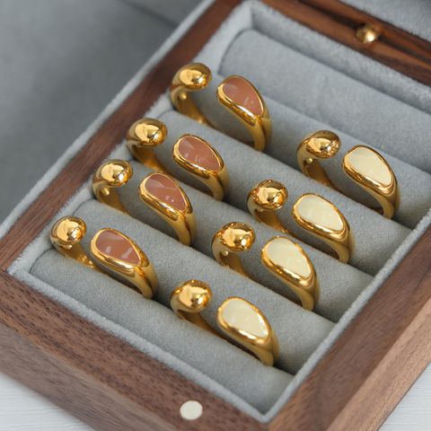 Einfacher Stil Einfarbig Titan Stahl Emaille Überzug 18 Karat Vergoldet Offener Ring