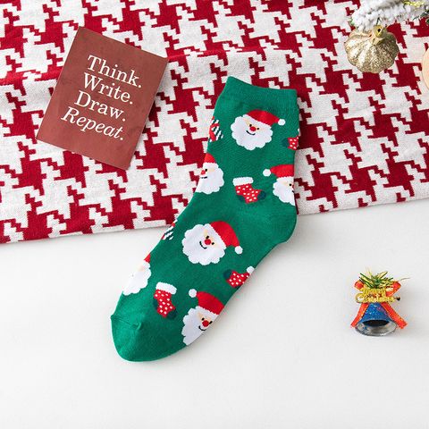 Women's Christmas Cartoon Nylon Cotton Jacquard Crew Socks A Pair