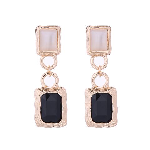 1 Pair Elegant Quadrilateral Inlay Alloy Gem Drop Earrings