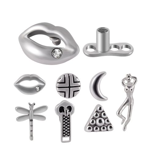 Simple Style Streetwear Lips Moon Stainless Steel Jewelry Accessories In Bulk