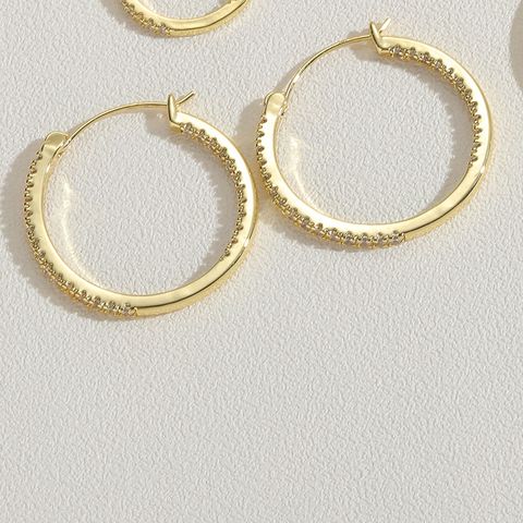 1 Pair Cute Bridal Simple Style Solid Color Plating Metal Inlay Copper Zircon 14k Gold Plated Hoop Earrings