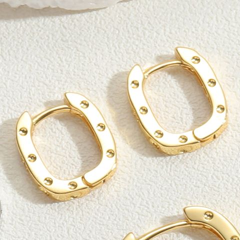 1 Pair Cute Simple Style Commute Square Plating Inlay Copper Zircon 14k Gold Plated White Gold Plated Hoop Earrings