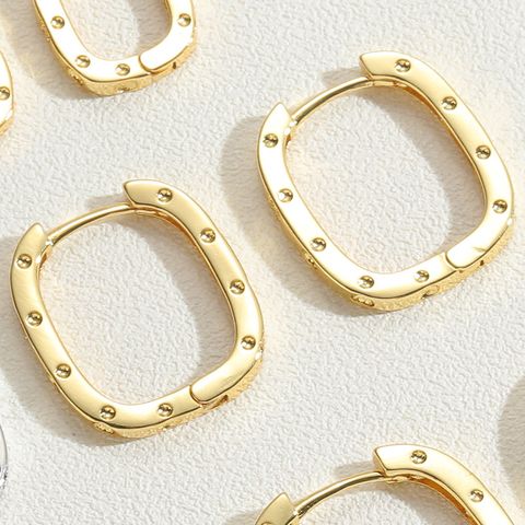 1 Pair Cute Simple Style Commute Square Plating Inlay Copper Zircon 14k Gold Plated White Gold Plated Hoop Earrings