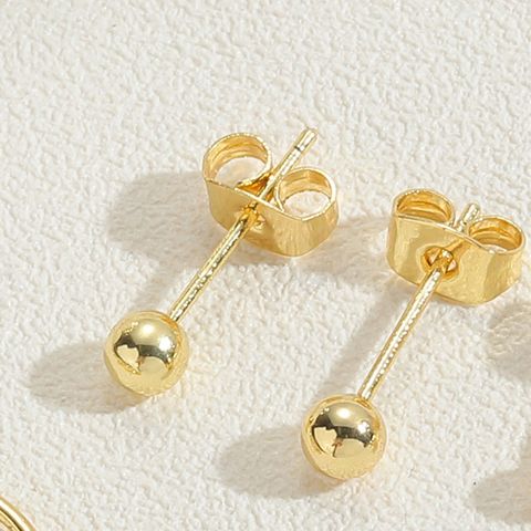 1 Pair Cute Simple Style Commute Solid Color Polishing Plating Inlay Copper Zircon 14k Gold Plated Ear Studs