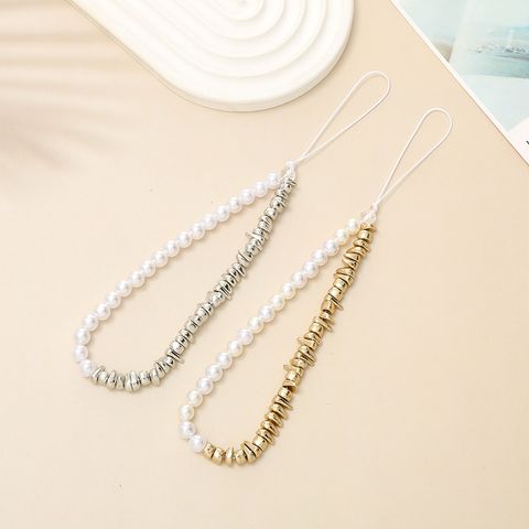 Lady Pearl Arylic Beaded Plating Chain Mobile Phone Chain