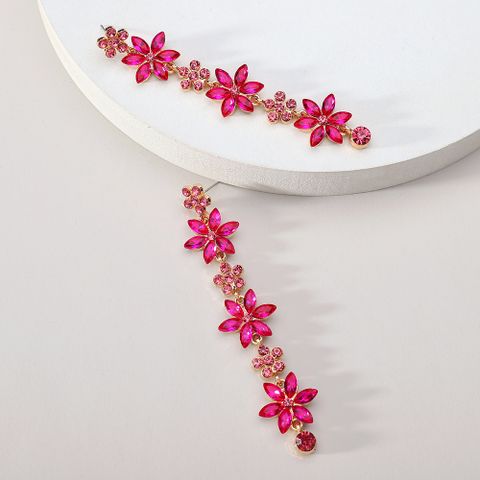 Wholesale Jewelry Elegant Luxurious Romantic Geometric Leaves Flower Zinc Alloy Rhinestones Inlay Dangling Earrings
