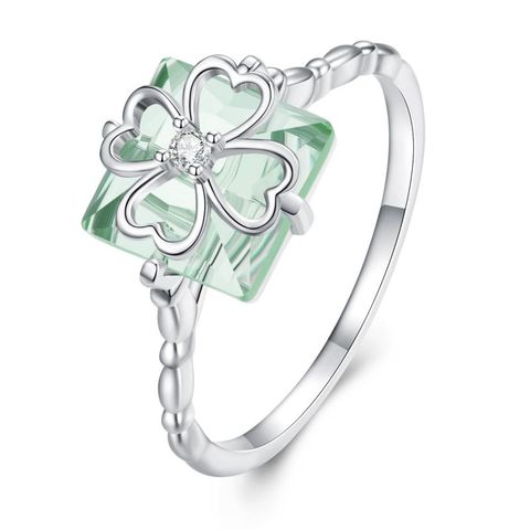 Casual Classic Style Four Leaf Clover Sterling Silver Zircon Rings In Bulk
