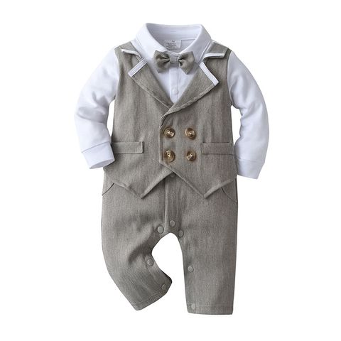Formal Solid Color Bowknot Cotton Baby Rompers