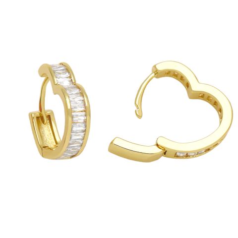 1 Pair Sweet Heart Shape Plating Inlay Alloy Zircon Gold Plated Hoop Earrings