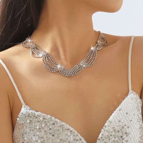Wholesale Jewelry Modern Style Simple Style Shiny Tassel Alloy Iron Rhinestones Inlay Necklace