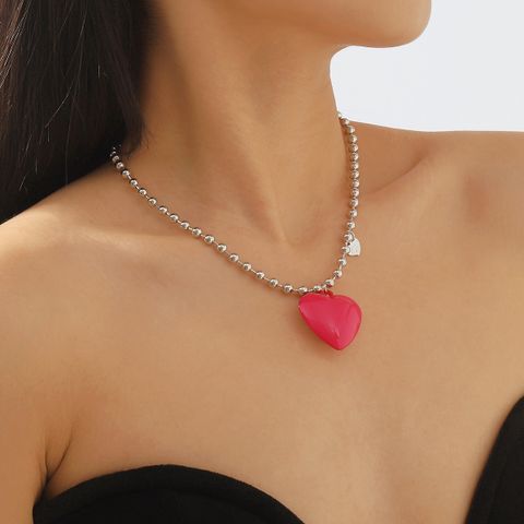 Wholesale Jewelry Modern Style Sweet Simple Style Heart Shape Alloy Iron Pendant Necklace