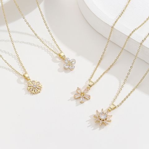 Sweet Snowflake Copper Plating Inlay Zircon Gold Plated Pendant Necklace