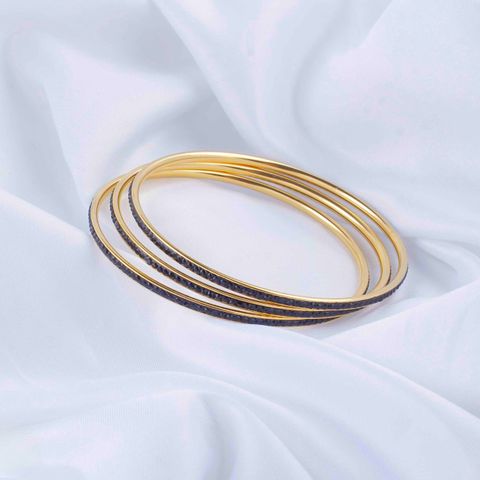 Casual Classic Style Geometric Solid Color 304 Stainless Steel 18K Gold Plated Rhinestones Bangle In Bulk