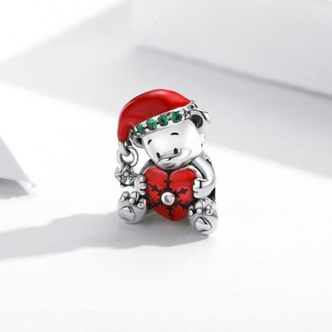 Casual Cute Bear Cat Sterling Silver Inlay Zircon Christmas Jewelry Accessories