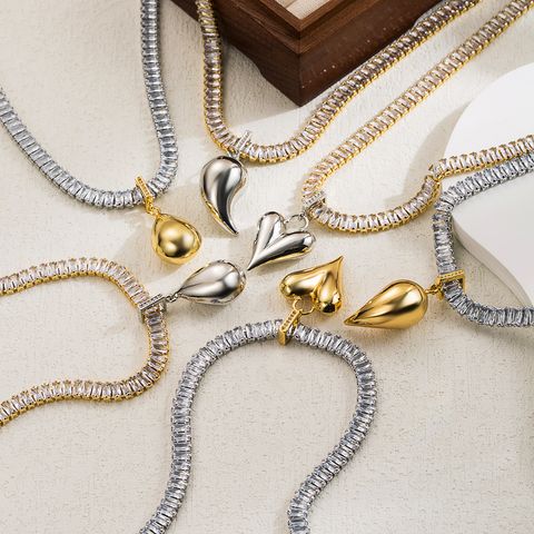 Elegant Vintage-stil Einfacher Stil Herzform Kupfer 18 Karat Vergoldet Zirkon Halskette Mit Anhänger In Masse