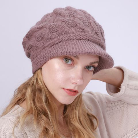 Mujeres Estilo Simple Color Sólido Aleros Planos Gorro De Lana