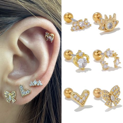 1 Piece Ig Style Simple Style Heart Shape Plating Inlay Brass Artificial Pearls Zircon 18k Gold Plated White Gold Plated Ear Studs