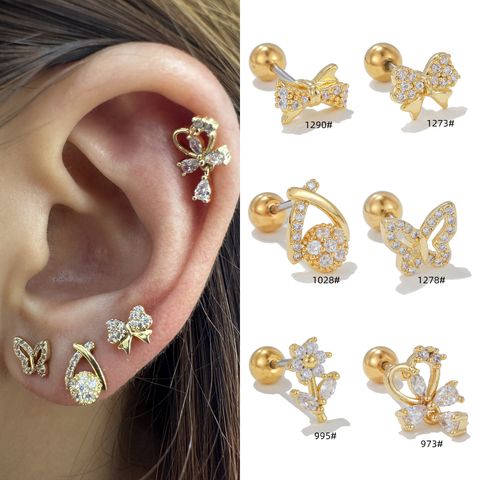 1 Piece Ig Style Simple Style Animal Plating Inlay Brass Artificial Pearls Zircon 18k Gold Plated White Gold Plated Ear Studs