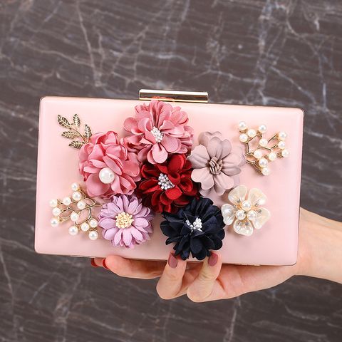 Women's Small All Seasons Pu Leather Metal Flower Classic Style Square Clasp Frame Evening Bag