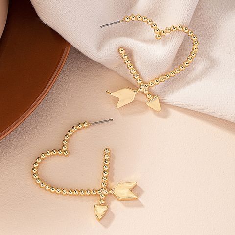 1 Pair Elegant Heart Shape Arrow Plating Ferroalloy 14k Gold Plated Earrings