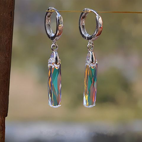 1 Pair Elegant Simple Style Lines Plating Inlay Sterling Silver Artificial Crystal Drop Earrings