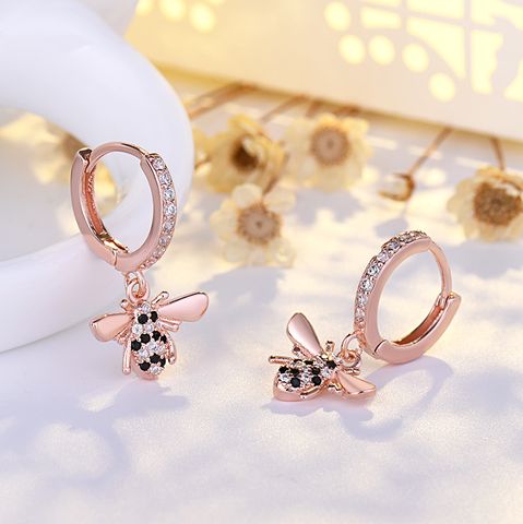Wholesale Jewelry Fairy Style Insect Alloy Zircon Inlay Drop Earrings