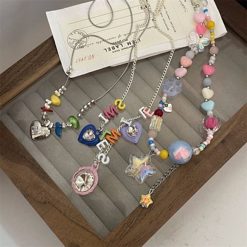 Candy Meteor ~ Colorful Beaded Xingx Necklace Female Design Sense Dopamine Girl Summer Sweet Cool Hot Girl Clavicle Chain