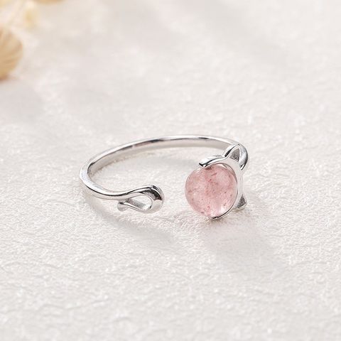 Simple Style Round Sterling Silver Strawberry Quartz Open Rings In Bulk