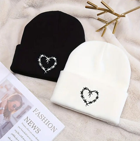 Unisex Simple Style Commute Heart Shape Embroidery Eaveless Beanie Hat