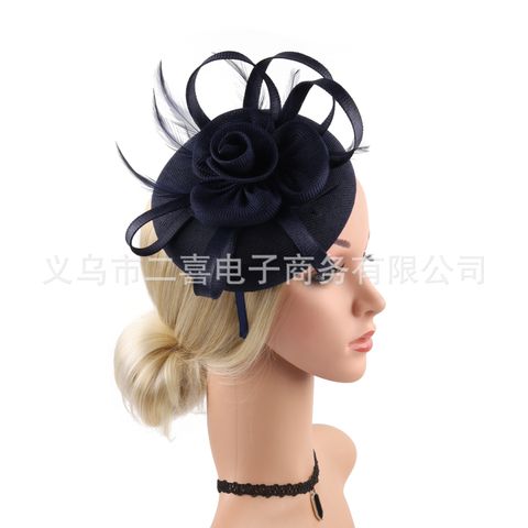 Bow Flower Shape Feather Imitation Linen Accessories Headband Dual-purpose Hat